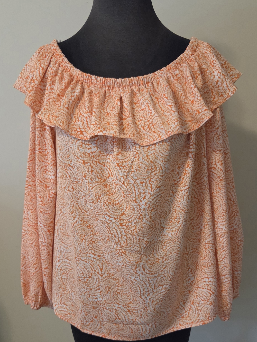 Michael Kors Coral Paisley Off-Shoulder Ruffle Top